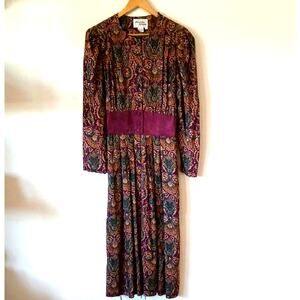 Vintage Amanda Adams Purple Paisley Print Dress With Pockets